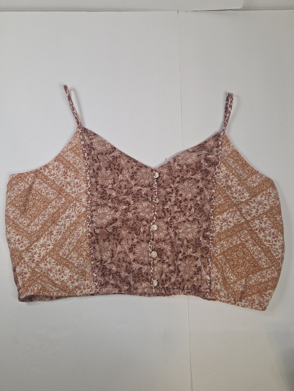 American Eagle Patchwork Floral Cami Top Large Boho Earthy